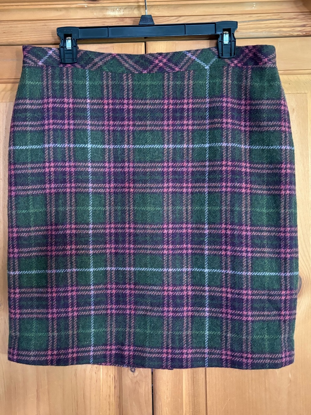 L.L.Bean Favorite Fit REG 12 Classic Pink Green Plaid Wool Blend  Pencil Skirt